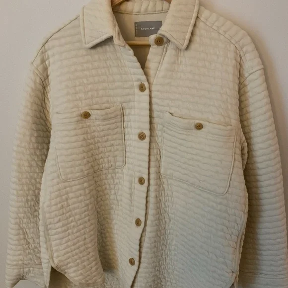 Everlane The Organic Cotton Quilted Shirt Jacket Cream Parchment M - Picture 9 of 13